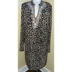 Boston Proper XL Animal Print Embellished Beads Rhinestones Cheetah Shift Dress